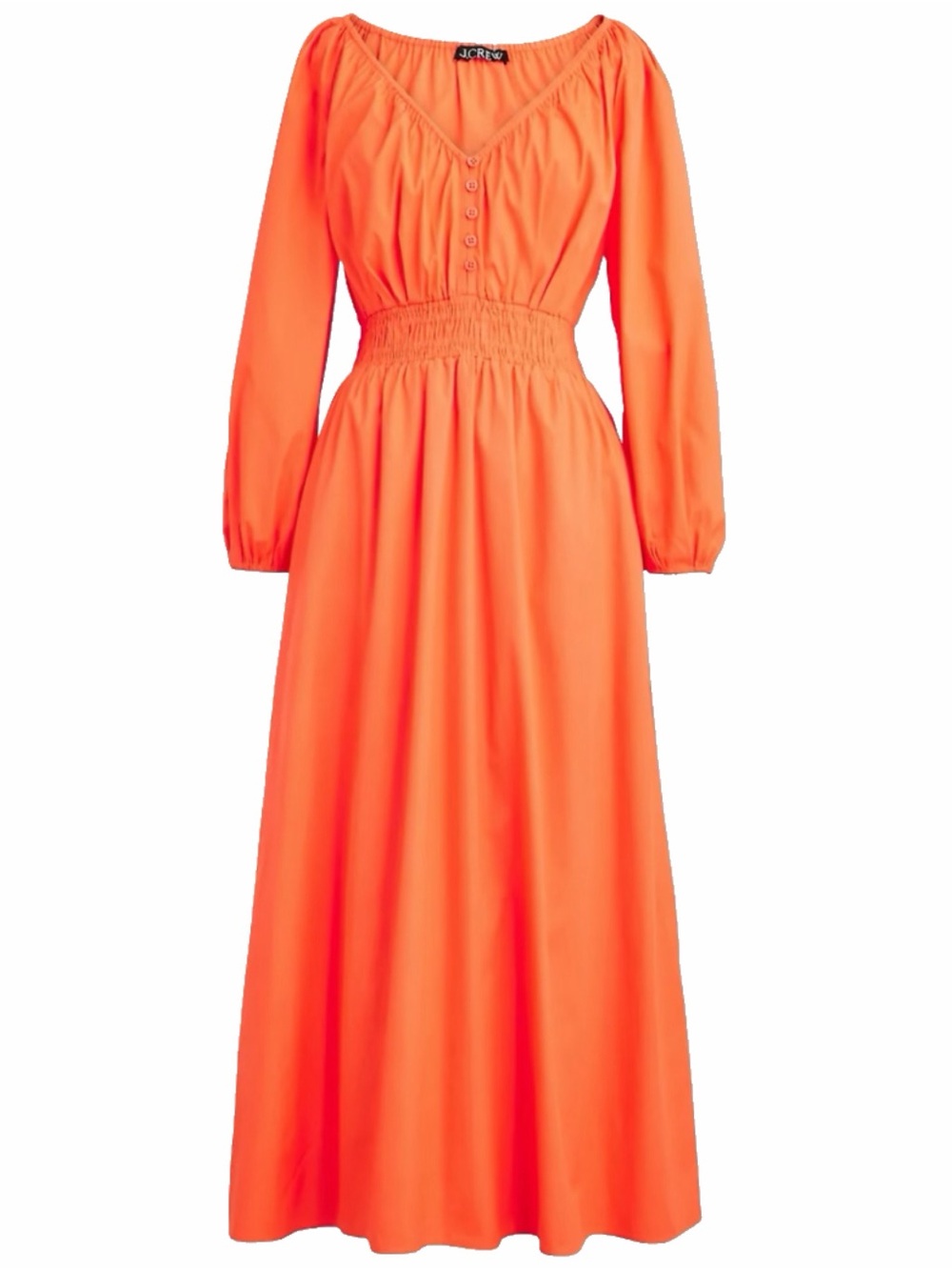 J. Crew Orange V-Neck Smocked-Waist Midi Dress
